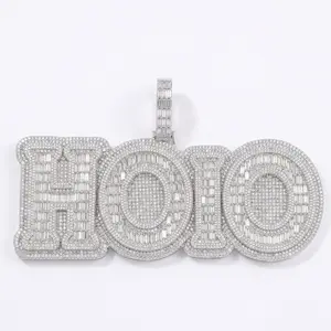 ⑧③Space ice Custom Name Letter Pendant for Men Women, 26 Letters Available Iced Out Baguette & Round Cubic Zirconia Personalized Name Necklace, Hip Hop Copper Charm Pendant, Rapper Jewelry Gift for Birthday Valentine's Day