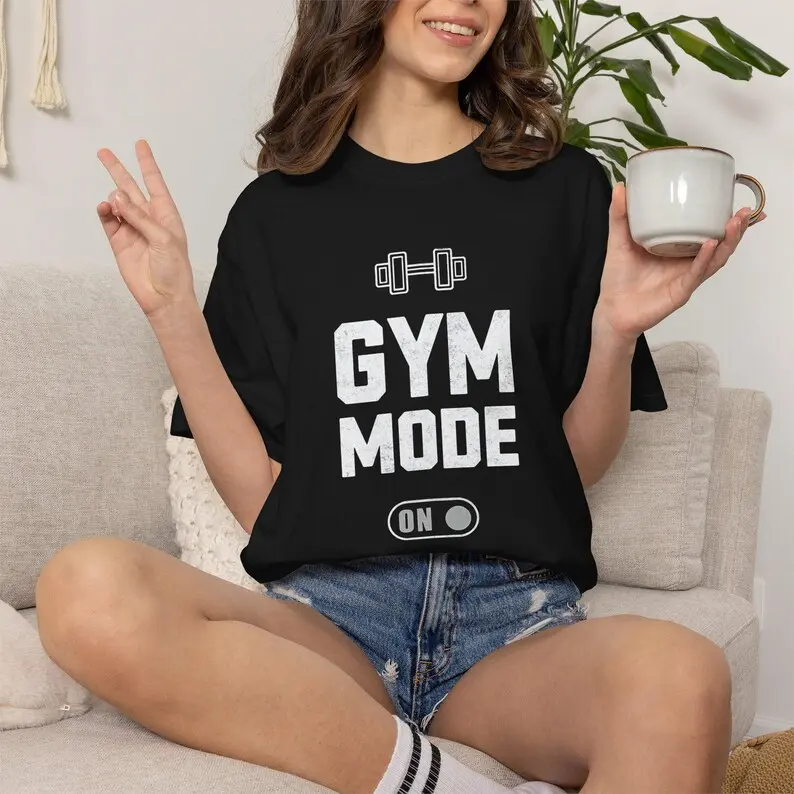 Comfort Colors Gym Mode On T-shirt | Fitness Workout Tee, Dumbbell.