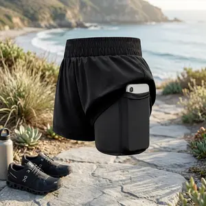 Girls' High Waist Athletic Running Shorts 2-in-1 with Side Pockets - Elastic Waistband Breathable Quick-Dry Fabric Perfect for Sports Gym Workout Yoga Training Comfortable Activewear for Ages 5-14 Years