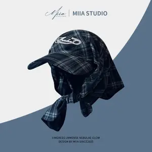 Fashion Color Matching Plaid Headscarf Caps Trend Sunscreen Personalized Letter Embroidery Sun Hats for Men Women