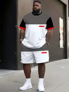 Men's Plus Size 3D Print Sportswear Set, Athletic Workout Clothing, Workout Sets, Loose Fit Short Sleeves, Modern Style Casual Wear, All Seasons Comfortable