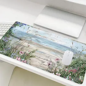 Beach Landscape Pattern Mouse Pad, Rectangle Gaming Mouse Pad, Non-Slip Rubber Base Stitched Edge Desk Pad for Desk Laptop Desktop, Office Desk Accessories