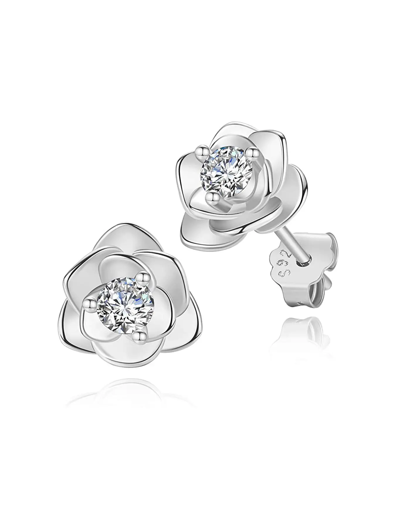 Elegant S925 Silver Rose Flower Zircon Stud Earrings for Women, Perfect Christmas Anniversary Valentine Gift, Luxurious Jewelry Accessory