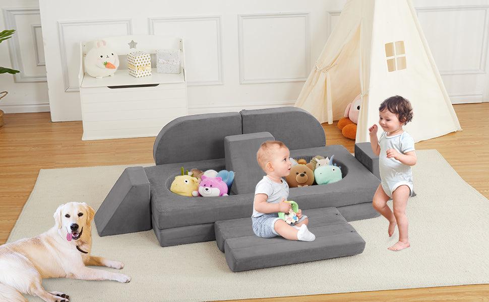 【GARVEE】10PCS Modular Play Couch Set in Dark Grey - Convertible Foam Modular Couch for Creative Play and Comfortable Seating in Playrooms