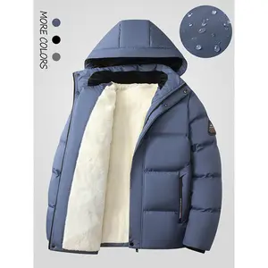 Winter Men's Casual Solid Color Hooded Jacket - Polyester padded warm jacket with pockets, long sleeve zipper closure with detachable hood, non-stretch woven fabric, regular fit - Men - Designed for casual winter wear.