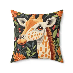 Giraffe Throw Pillow Cover - Safari Animal Jungle Decor, Wildlife Botanical Cushion for Nature Lovers