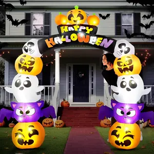 8FT Halloween Inflatable Archway with Pumpkins, Ghosts & Bats | Outdoor Yard Blow Up Decoration with LED Lights | Cute Halloween Arch for Garden, Lawn, Trick or Treat, Party, Haunted House, Front Porch Décor, outdoor décor, Halloween decoration