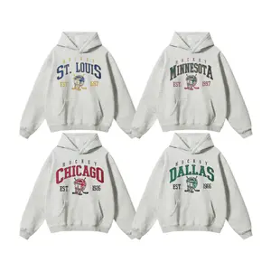 All Teams Hockey Unisex Crewneck Hoodie, Sport Classic Cotton, Ash Grey Color Menswear Tops sport graphic