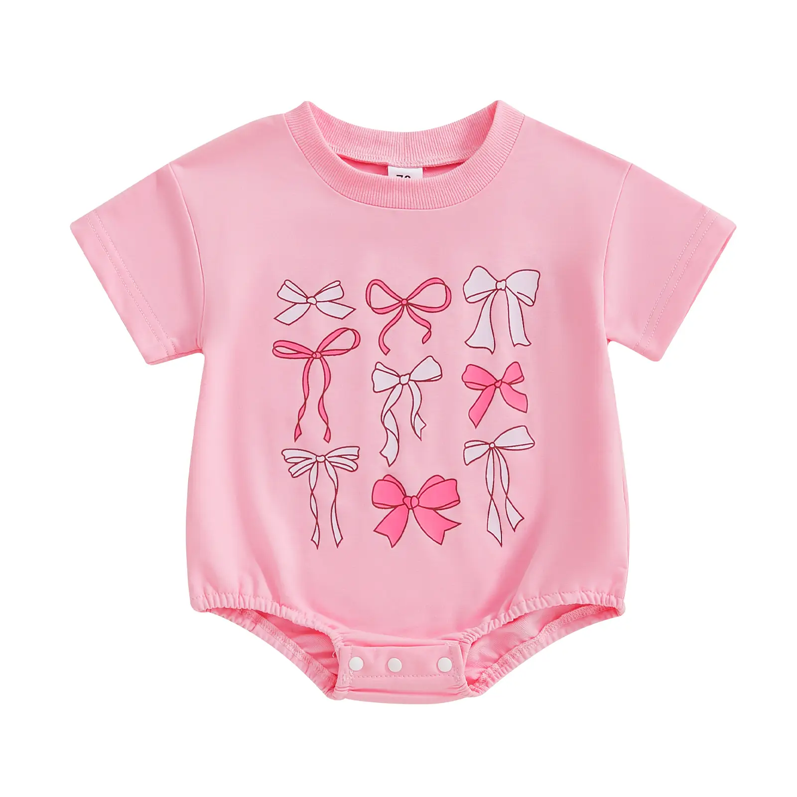 Toddler Baby Girls Summer Sweet Romper Infant Short Sleeve Round Neck Playsuit Fashion Bow Print Bodysuit
