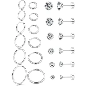 FLORIDECO 12Pairs Stainless Steel Hoop Stud Helix Earrings 20G Flat Back Cartilage Earrings Mini Small Hoop Earrings Flatback Stud Earrings Daily