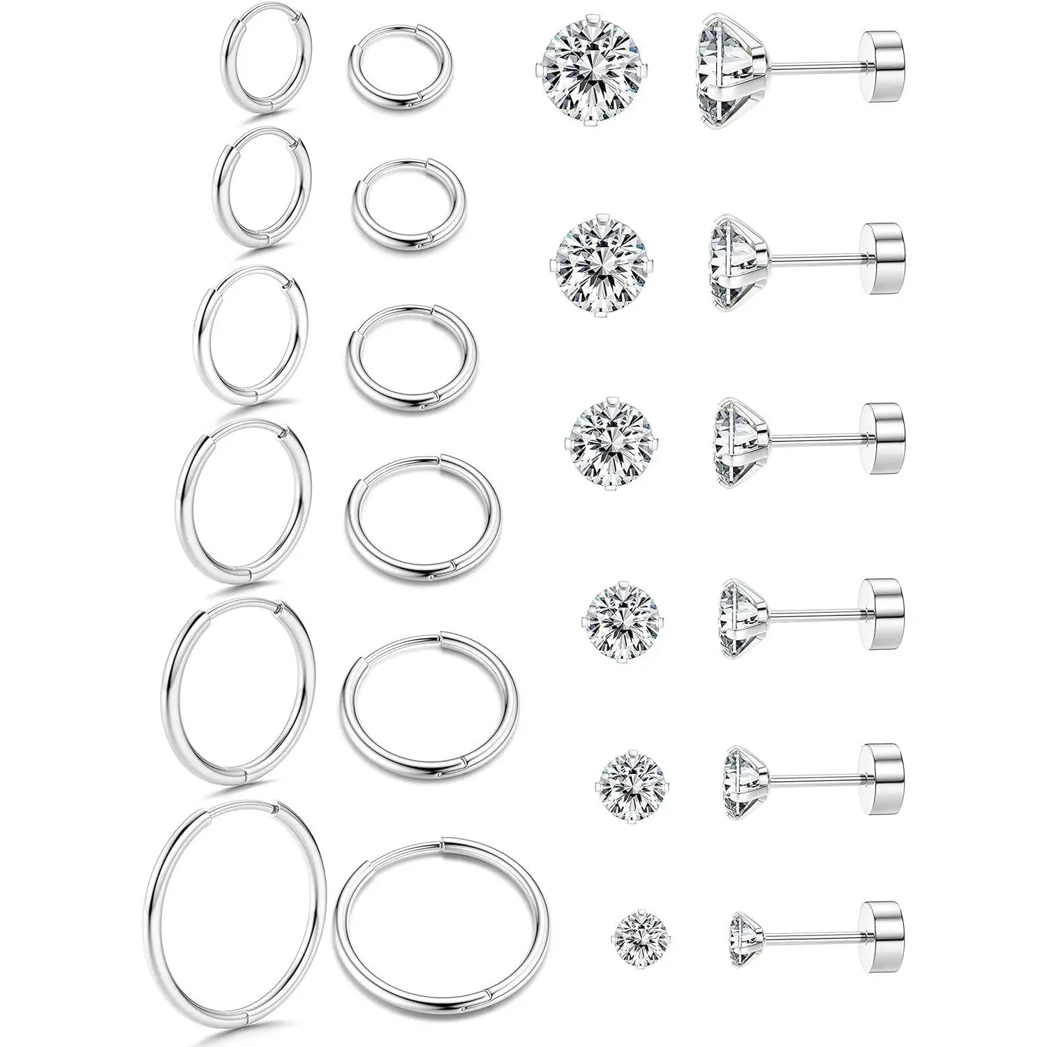FLORIDECO 12Pairs Stainless Steel Hoop Stud Helix Earrings 20G Flat Back Cartilage Earrings Mini Small Hoop Earrings Flatback Stud Earrings Daily