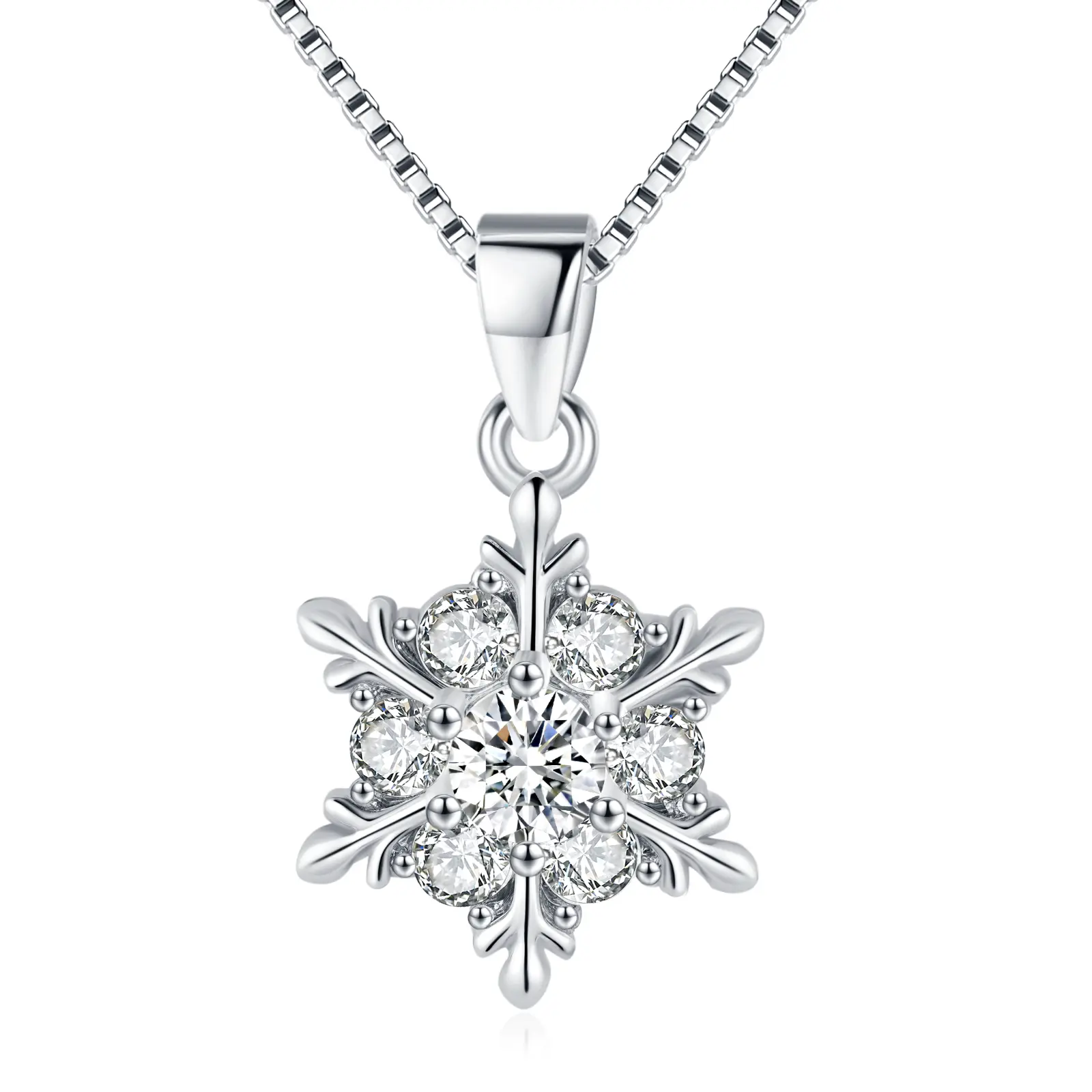 DRINSPER 925 Real Silver Snowflake Fashion Necklace - Dainty Cubic Zirconia Chain, Classic Pendant, Winter Christmas Gift for Jewelry Lovers, Classic Silver, Dainty Chain, Pendant Necklace, Unisex