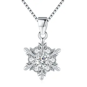 DRINSPER S925 Snowflake Necklace with Cubic Zirconia Winter Jewelry Gift for Christmas 925 Sterling Silver Pendant Daily Wear Necklace