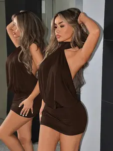High Neck Backless Mini Bodycon Dress,Club Outfits Women Sexy