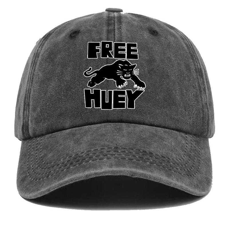 FREE HUEY Caps The Black Panther Party Leader Free Huey Newton Caps Vintage 60s Politics Charcoal Gray Hat with Tiger Logo