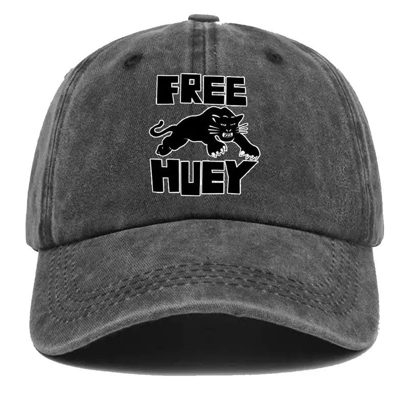 FREE HUEY Caps The Black Panther Party Leader Free Huey Newton Caps Vintage 60s Politics Charcoal Gray Hat with Tiger Logo