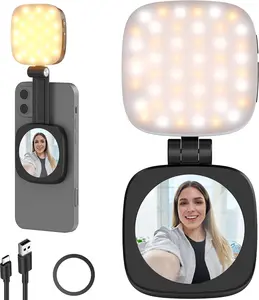 3 in 1 Magnetic Selfie Light for Phone,5 Led Mode with Mirror, Compatible for iPhone & Android, Rechargeable Portable Fill Light, Pocket-Sized Phone Light for Photography/Video Recording/Vlog/Makeup