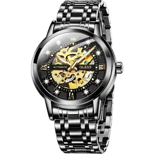 OLEVS Mens Automatic Watch Skeleton Diamond Luxury Mechanical Self Winding Dress Wrist Watch Waterproof Luminous