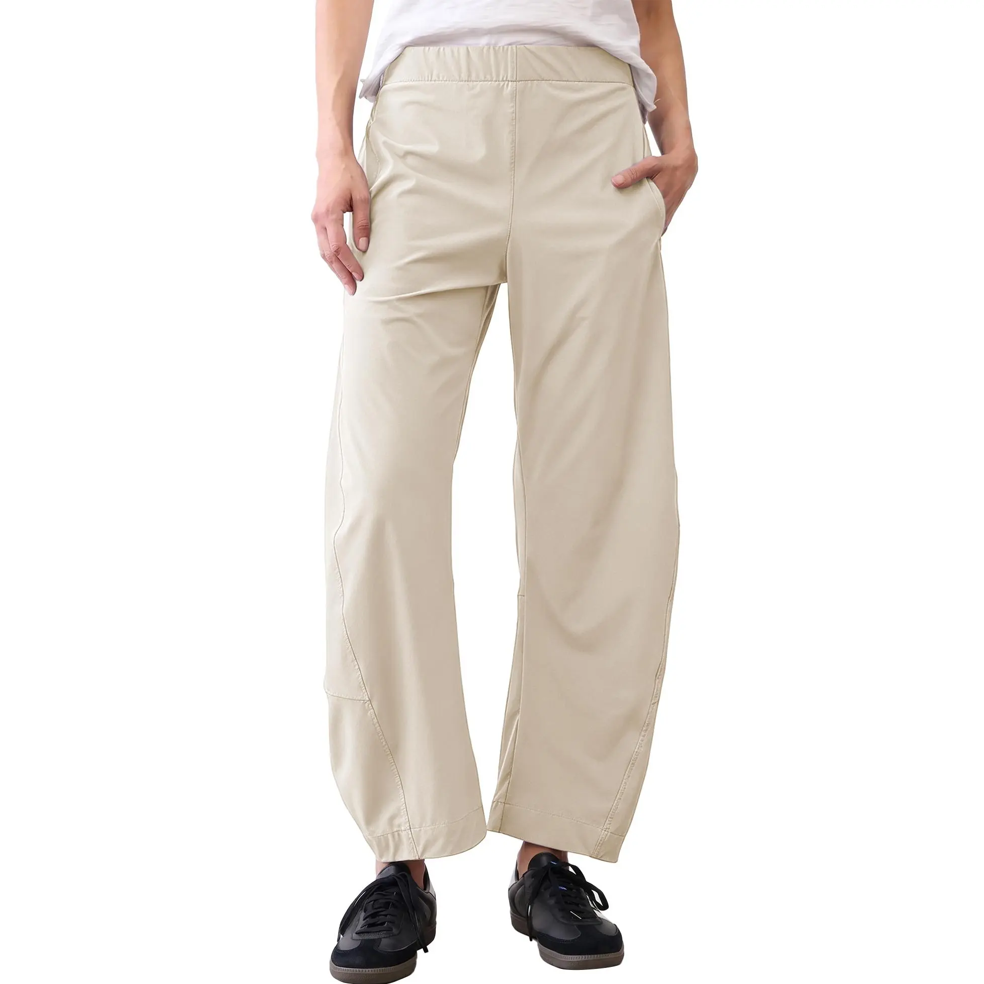 Songling Women Mid Rise Barrel Work Trousers Elastic Back Waist Tapered Baggy Lounge Pants With Side Pockets True To Size Solid Daily Travel Bottoms, back to school shopping,clothes for back to school,first day of school outfits