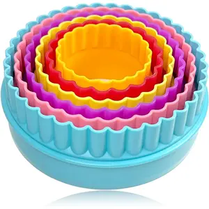 Cookie Biscuit Cutter Set, Two Side Cookie Cutters Plastic Set Multi-size Cake Fruit Vegetable Shapes Cutter Random color (Round Shaped, 6 Pack)