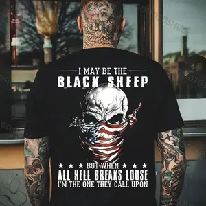 I MAY BE THE BLACK SHEEP Skull Print Men's T-shirt, Top Menswear Cotton Tee Shirt, Unisex Fashion, Soft Fabric, ShortSleeve, Regular Fit, Casual Streetwear