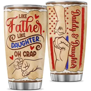 "Like Father Like Daughter" Fist Bump Tumbler - 20oz Insulated Stainless Steel Mug, Funny Father's Day & Birthday Gift for Dad from Daughter