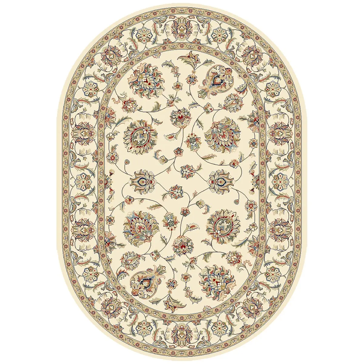 Dynamic Rugs Ancient Garden ANR5573656464 57365-6464 Round Polypropylene Rug - 5 ft. 3 in., Malt, Ruby Red, Champagne, Black, Dusted Blue Accents, Fine Weave, Indoor Use, Room Decor, House Decor, Round Shape