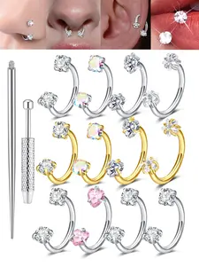 Cubic Zirconia Horseshoe Nose Ring, 18g Stainless Steel U-Push Septum, Cartilage Earring Lip Ring, Unisex Body Piercing Jewelry