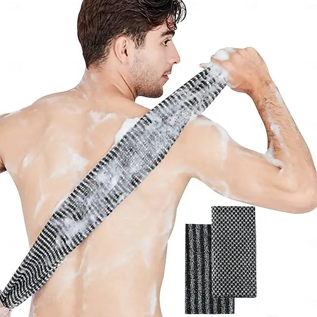 Body Exfoliating Washcloth Towel - Long Back Shower Scrubber, Korean/Japanese/African Net Bath Sponge Rag, Home Bathroom Cleansing Accessory, Accessories, Body Scrubber