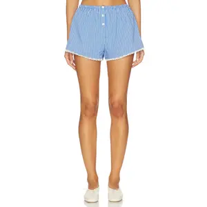 Good American Poplin Pull On Boxer Shorts in Blue & White Stripe