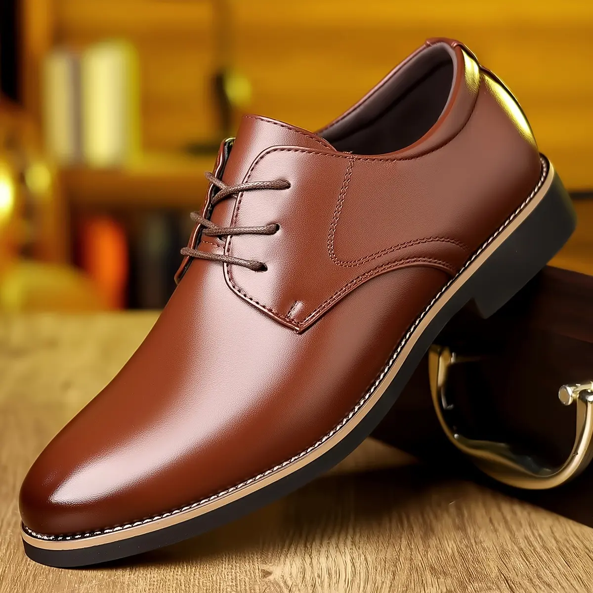 DINAOR Men's Formal Pointed Toe Shoes, PU Leather Business Dress Shoe with Comfortable Rubber Sole for Grip on Wet Floors, Men's Shoes