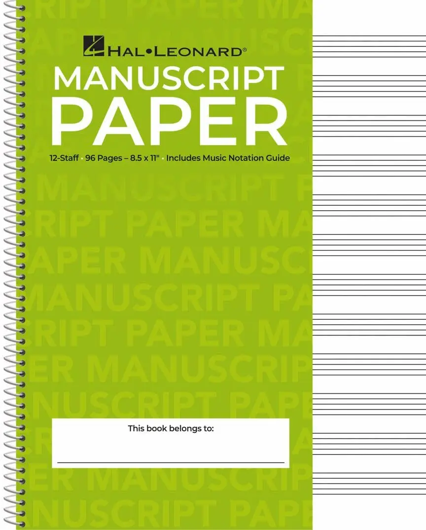 Hal Leonard Standard Wirebound Manuscript Paper, 96-Page Music Writing Notebook with 12 Staves per Page, Spiral-Bound Staff Paper for Composers, Students, Teachers with Notation Guide, 96 Pages
