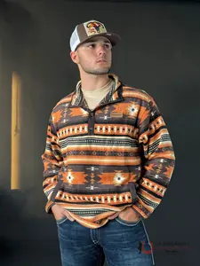 CINCH MENS Burnt Orange Brown Aztec Pull Over MWK1514019
