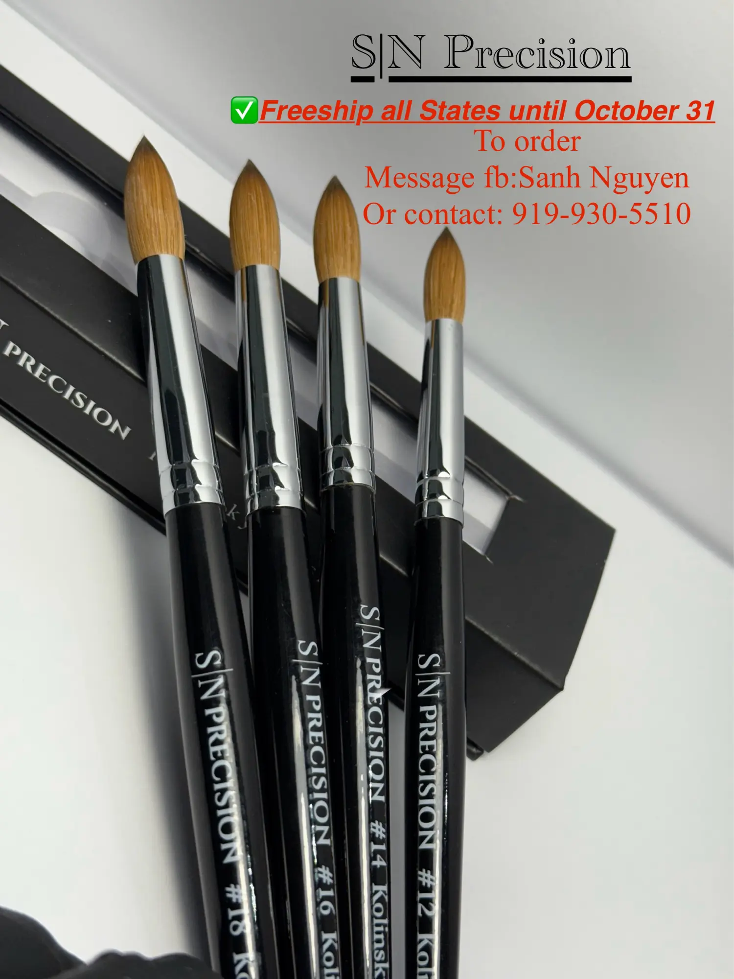 S|N Precision Kolinsky Brushes - Available in Sizes #12, #14, #16, #18 with Freeship Offer Until October 31