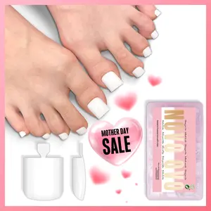 NOVO OVO Toe Nail Tips Press on Pure Color Milky White, Sharp Square Pre-Designed Soft Gel Thick False Toenail Extension, Long/Medium Wide Fake Toenails, Full Cover Acrylic for DIY 15 Sizes 240 pcs