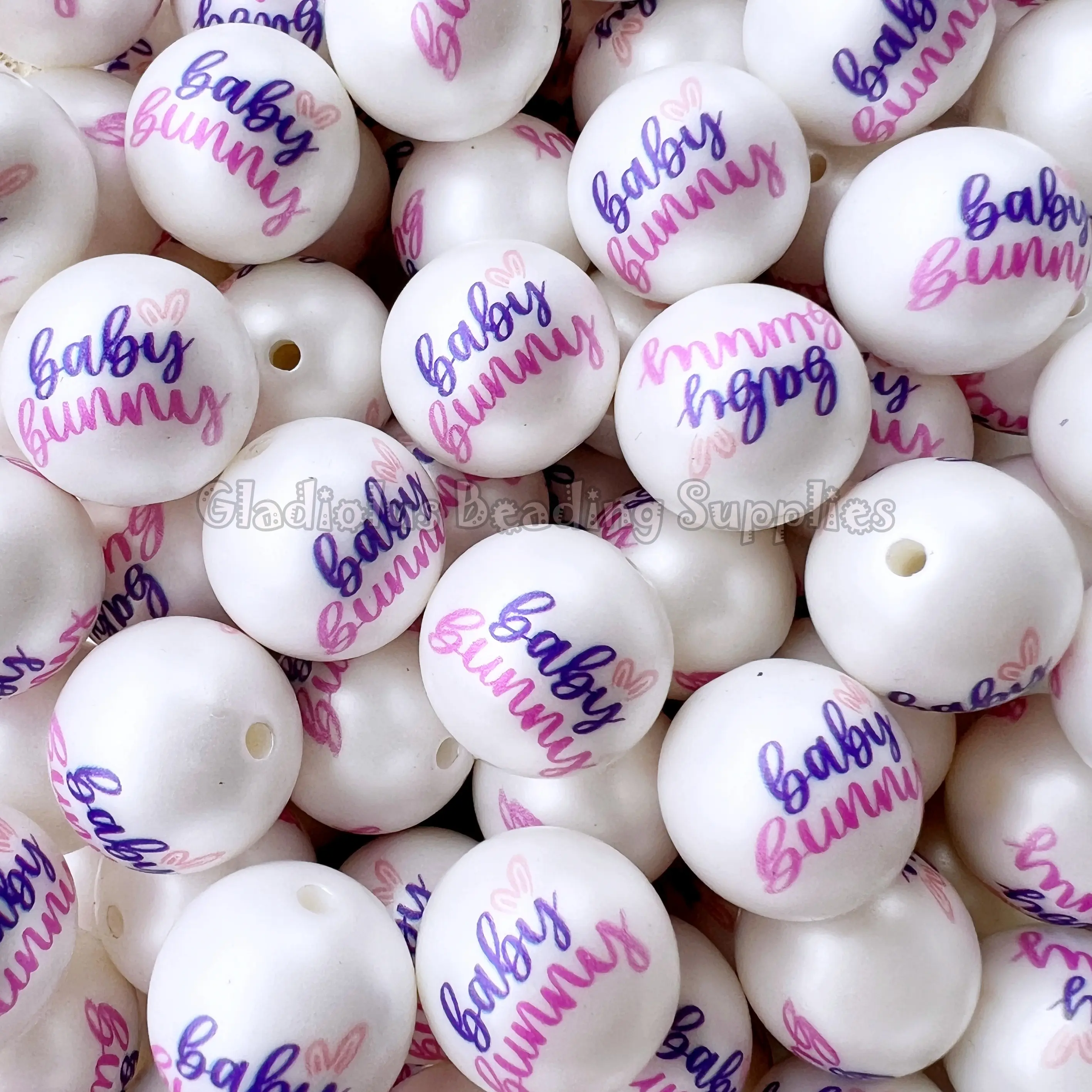 20mm Baby Bunny, Happy Easter Print Acrylic Bead, Easter, Bunny Beads, Bubblegum, Chunky Round, Gumball, Beading Supplies, Spring