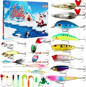 Fishing Lure Advent Calendar 2025, 24 Days Christmas Countdown Calender with 24 Realistic Fishing Baits Mystery Tackle Box Gift for Adults Fishermen Teen Boys
