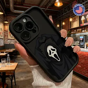 Cool Ghost Mask Halloween Aesthetic Pattern Case for iPhone 17 16 15 14 Pro Max 13 12 11 XR XS Plus Air Slim Shockproof Anti Drop Lightweight Durable TPU Cover