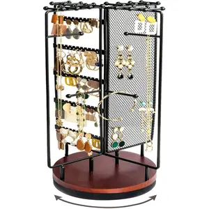 Rotating Jewelry Organizer Stand Earring Holder Organizer with 28 Necklace Hooks, Jewelry Tree Earring Stand Tower Storage Rack Bracelet Holder, Holds More than 100 Pairs Earrings -Black