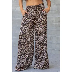 Satin Wide Leg Pants Leopard