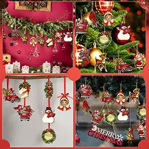 Christmas Wooden Decor Christmas Wooden Snowflake Gnome Snowman Hanging Signs Ornaments Christmas Tree Decoration Signs Wood with Rope for Xmas Party (Vintage Style,24 Pieces)