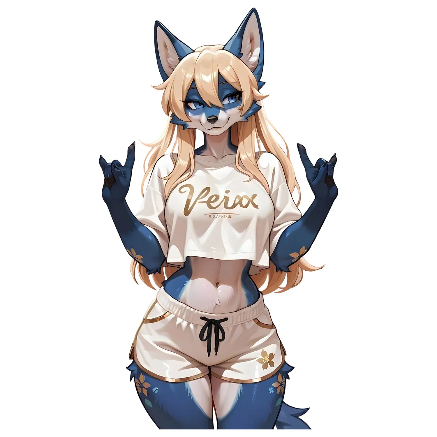 Cute Blue Fox Girl Sticker, Blonde Hair and Casual White Outfit with Playful Hand Pose, Vinyl Decal for Laptop, Tumbler, Phone Case, Journal or Tablet