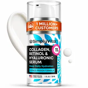 SimplyVital Collagen Retinol & Hyaluronic Acid Serum for Face & Neck –  Anti Ageing Moisturiser, Deep Hydration Skin Care, Firming & Smoothing Formula,  Luxury Anti-Aging Multi-Peptide Moisturizer Cream