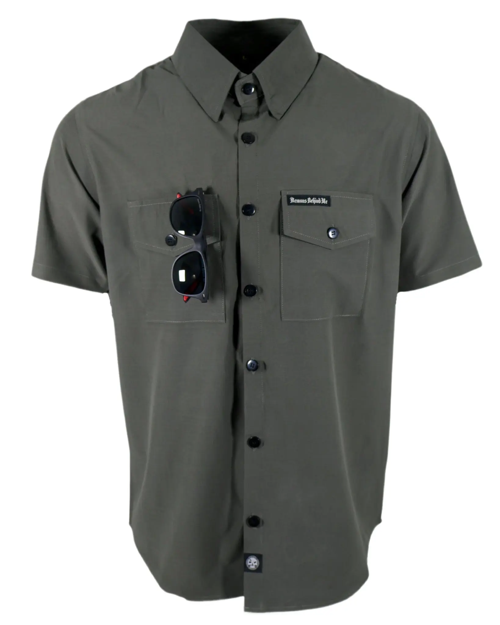 Performance Tech Gun Metal Hybrid Button Up Shirt (Hidden Snap Collars)