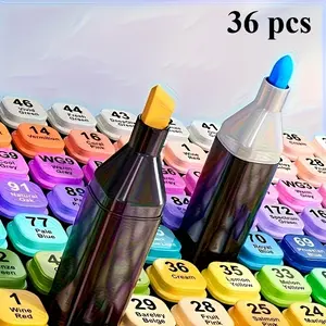36-color double-headed marker pens, marker pens, dual-use for thick and thin lines, quick-drying type, suitable for painting and hand-drawing, with smooth color rendering and no ink bleeding through paper
