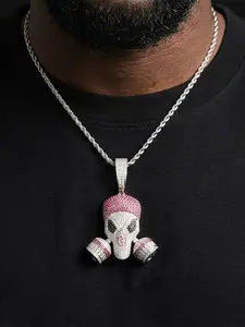 Iced Out Gas Mask Necklace Pendant for Men Real Gold Plated Cubic Zirconia Hip Hop Jewelry Stylish Necklaces