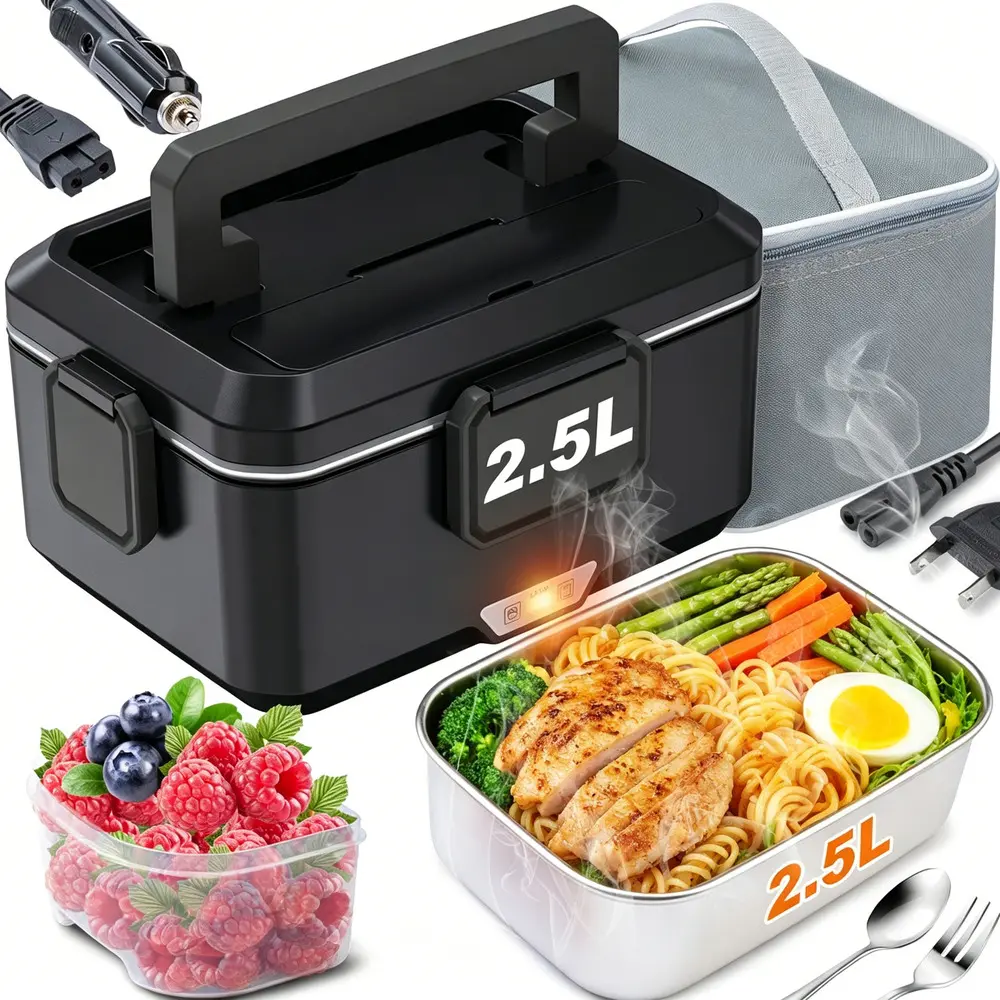Road Trip Portable Thermal Lunch Warmer Electric, Sealed Anti-Leak Liner, Full Cutlery Kit for Truck Drivers and Travelers