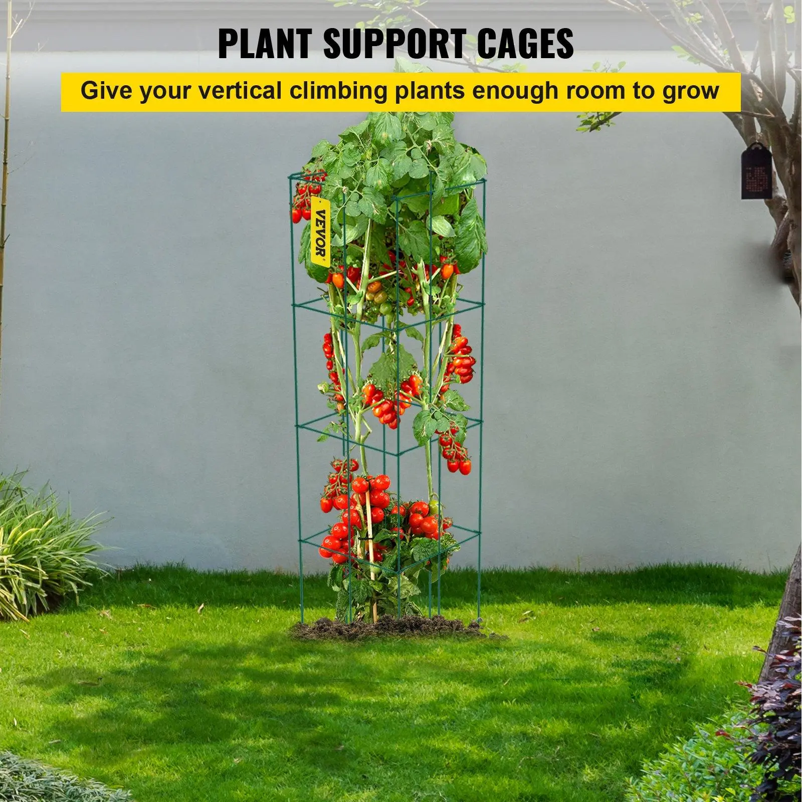 【Summerfinds】VEVOR 6-Pack Square Shape PVC-Coated Steel Garden Trellis, 14.6"x14.6"x39.4" 3-Tier Foldable Plant Support Towers with Ground Stake, Easy Installation, Rot & Animal Damage Resistant for Climbing Vegetables, Flowers