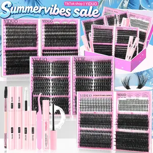 YIDUO Kit 6 boxes Mix Styles DIY Individual Lashes 1846Pcs Lash Clusters Eyelash Extension Kit, Eyelash Extensions Set, Volume/Spikes/Bottom Extensions Kit With Bond and Seal makeup tools for Beginners and Proficient, DIY at Home