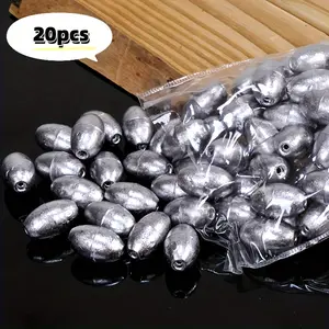 20 pcs Olive-Shaped Hollow Sinker Weights 2g - Iron Lead Alloy Fishing Sinkers with Groove for Sea Fishing, Long Casting, and Explosive Hook Setups - Fishing Tackle - No Magnesium Rod/Flint Included Fishing Equipment